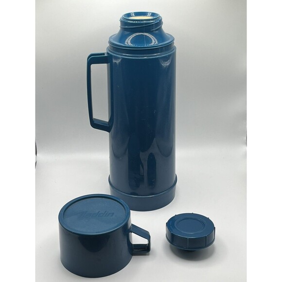 Vintage 1987  Aladdin 1 Pint Vacuum Teal Hot & Cold Thermos Tumbler Brazil Used - Picture 6 of 6